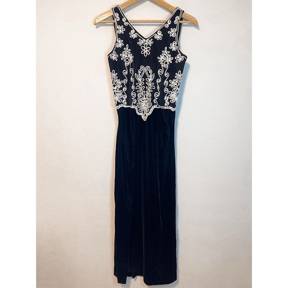 Vintage Scottβ McClintock Black Velvet Slit Formal Prom Gown Size 8 Petite